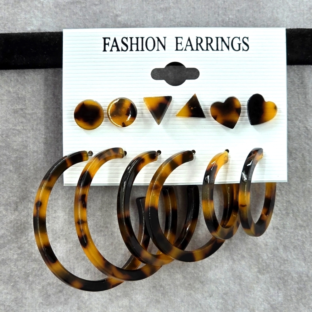 Brown Hoop Stud Dangle Brown Boho‎ Retro Set Earrings Fashion Jewelry JB2-5